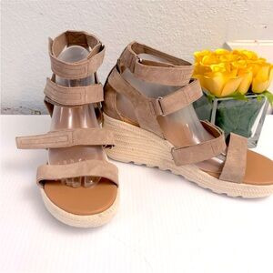 SOREL Cameron Taupe Multi Strap Wedge Sandal Sz  11